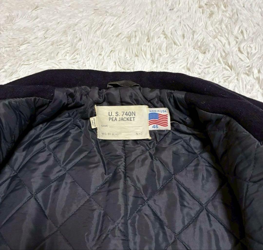 状態最高/3XL位　schott Pコート キルティング　ヴィンテージ　黒　46