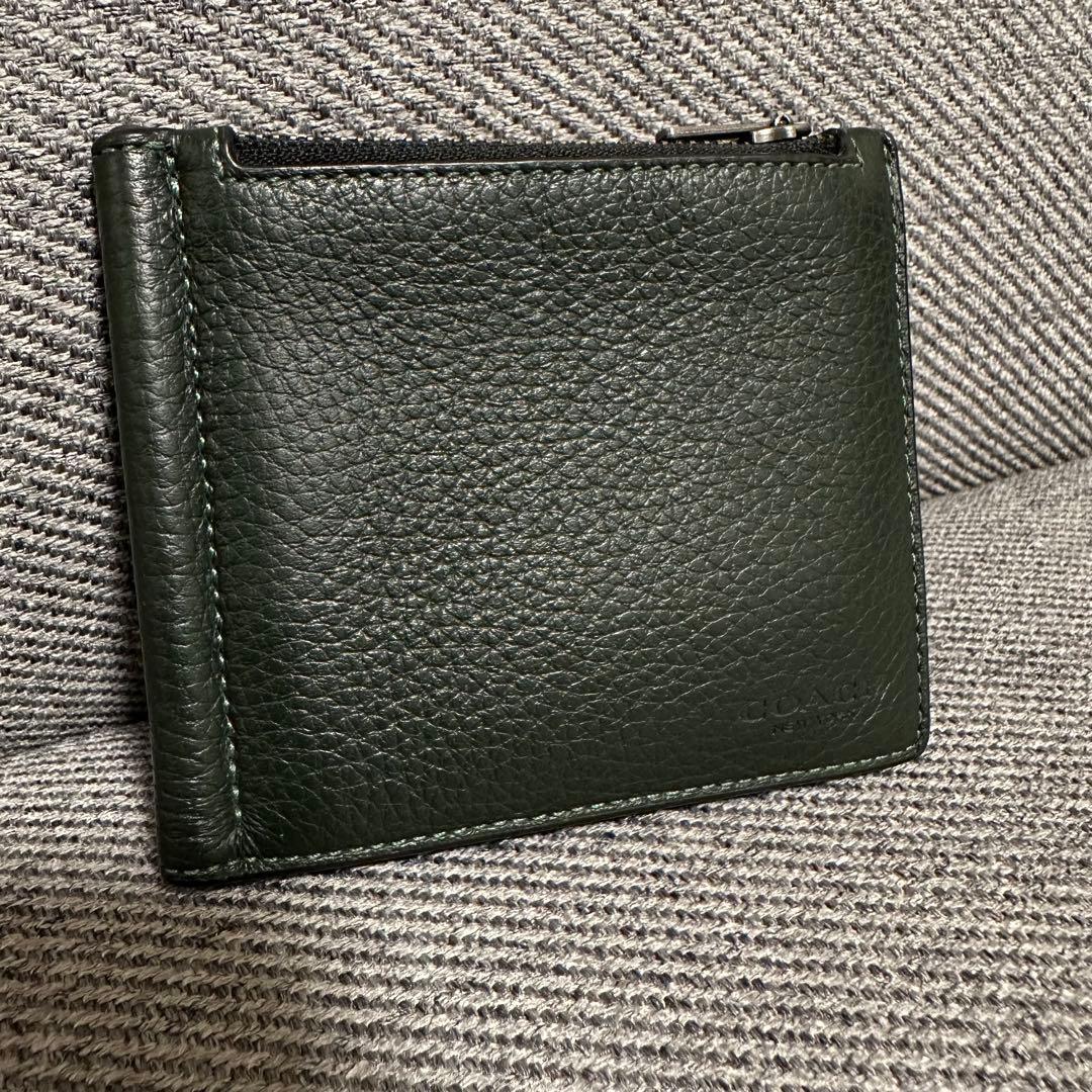 ☆美品☆ coach マネークリップ　財布　ダークグリーン