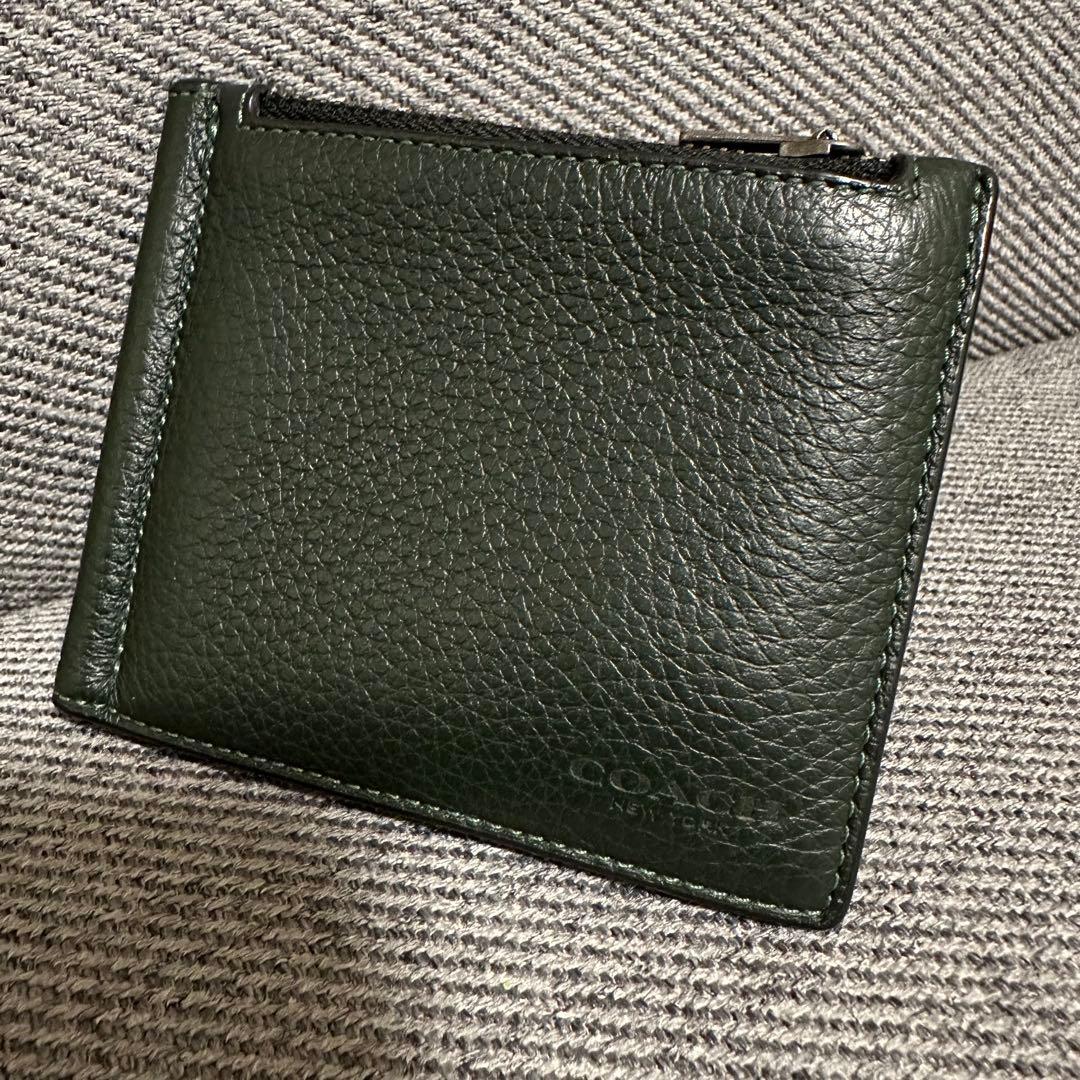 ☆美品☆ coach マネークリップ　財布　ダークグリーン
