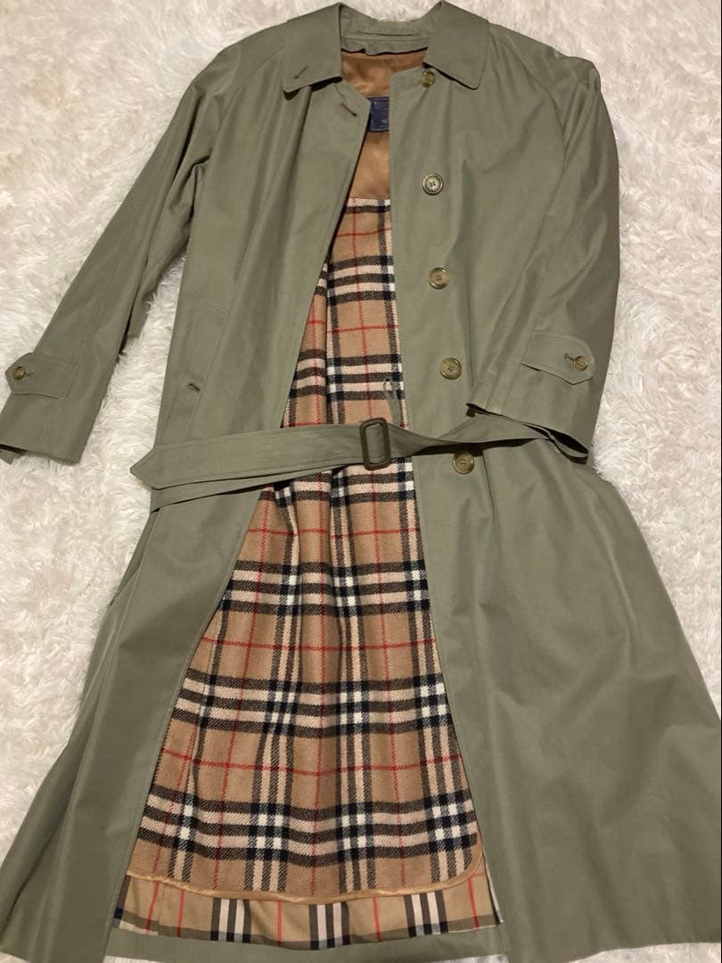 80s 90sバーバリー　ステンカラーコート　ライナー　ノバチェック 玉虫色