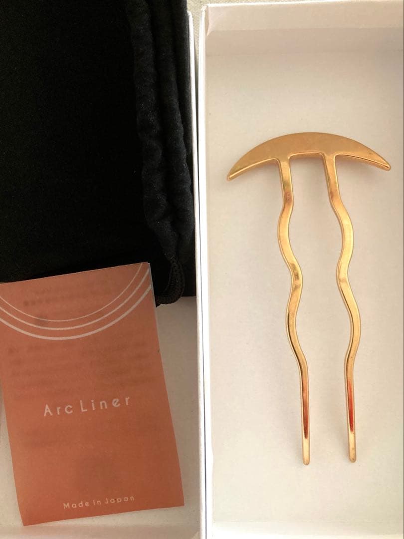 ピンクゴールド　ウェーブ型カンザシ　収納袋付き