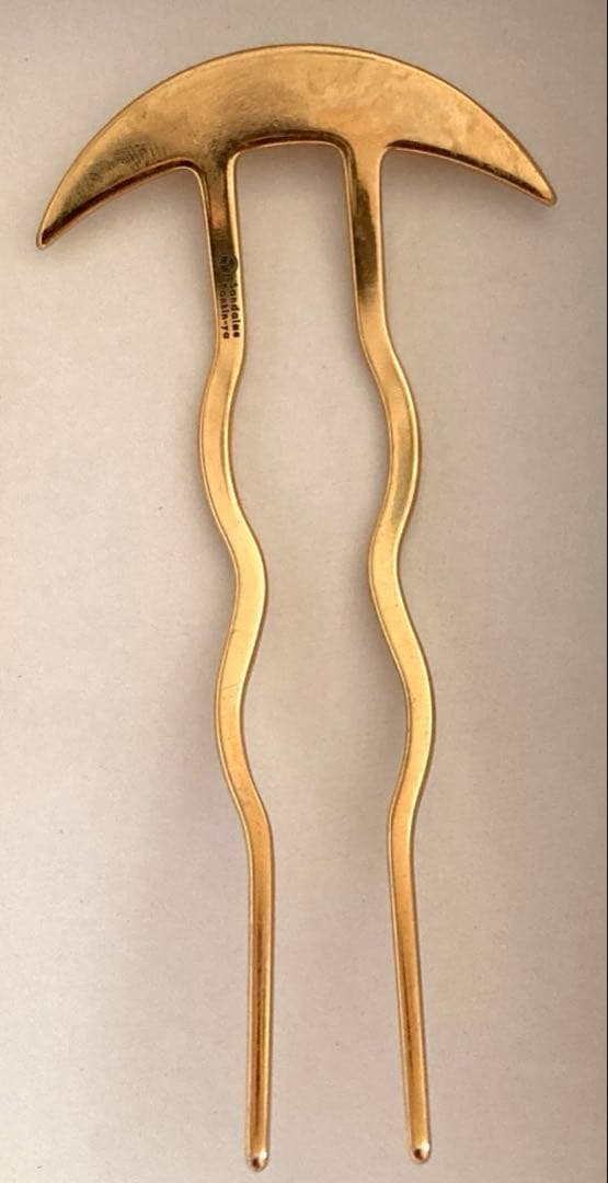 ピンクゴールド　ウェーブ型カンザシ　収納袋付き