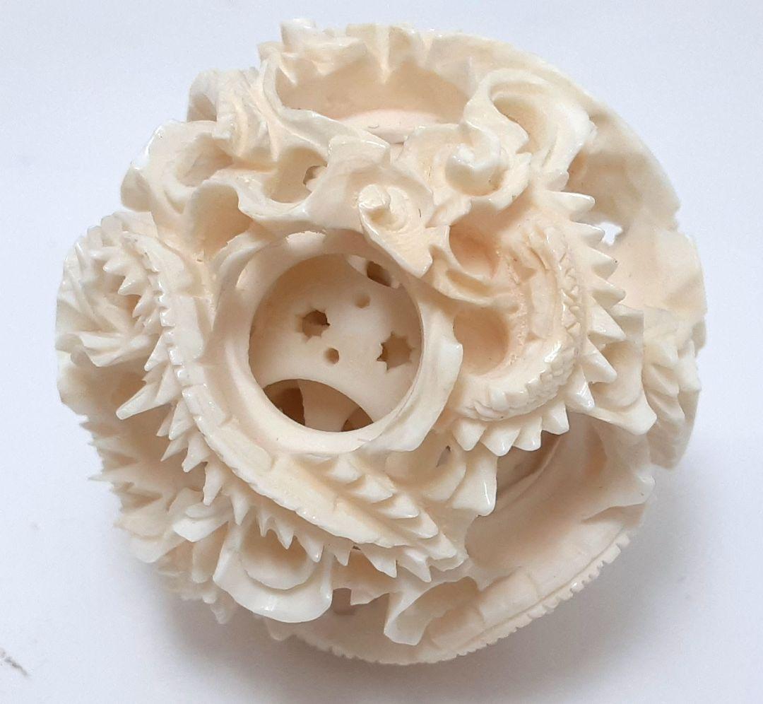 Y1701-12 極上 透かし細工 龍天球置物 総重量55.9 g