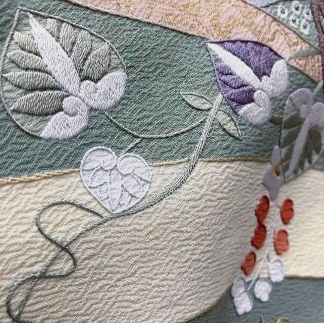 リクエスト価格に変更済み　蘇州刺繍スワトウ刺繍訪問着宝尽くし橘正絹　裄丈69cm