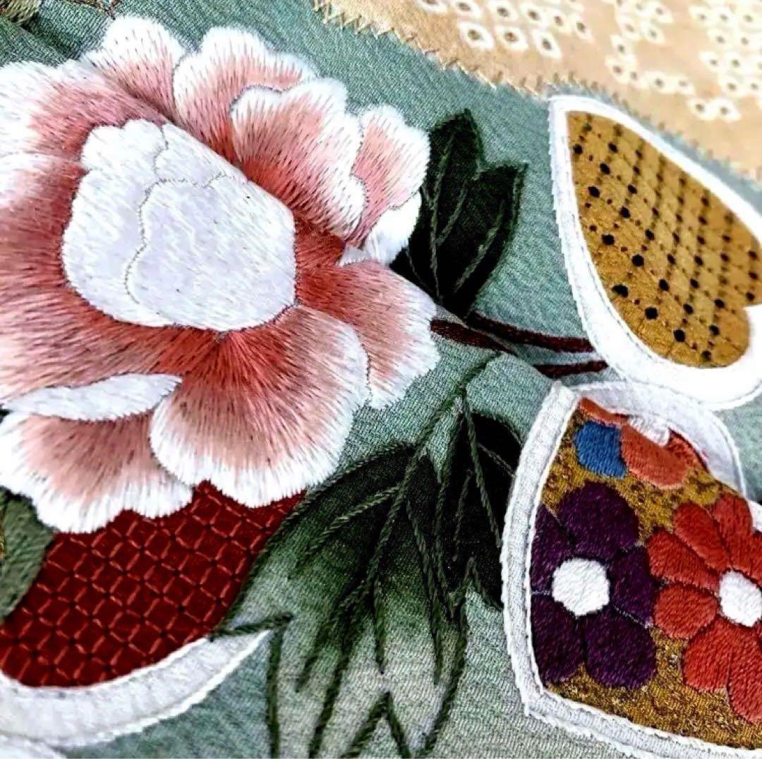 リクエスト価格に変更済み　蘇州刺繍スワトウ刺繍訪問着宝尽くし橘正絹　裄丈69cm