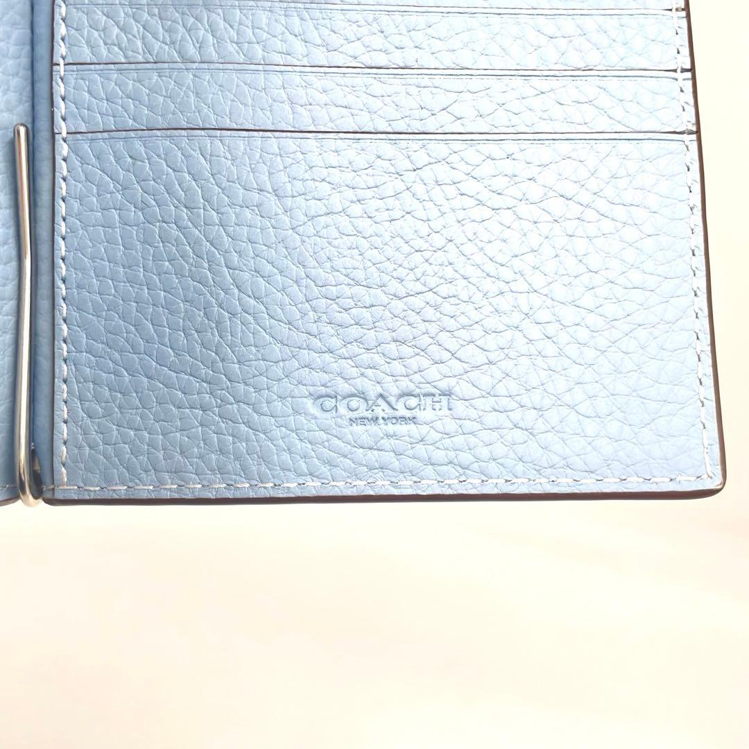 て*ー様 COACH マネークリップ ぺプルレザー ライトブルー コーチ　財布