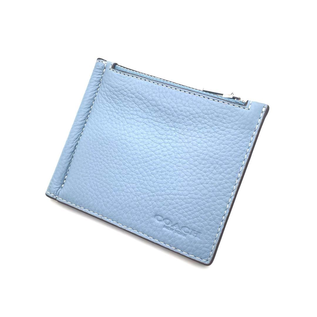 て*ー様 COACH マネークリップ ぺプルレザー ライトブルー コーチ　財布