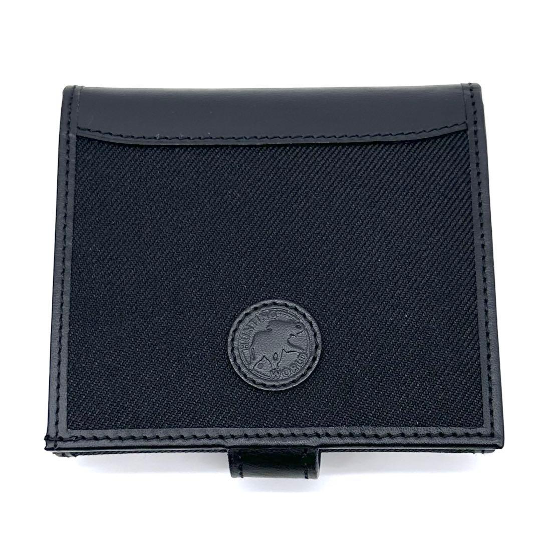 未使用✨ハンティングワールド 二つ折り財布 SAFARI 本革 キャンバス 黒