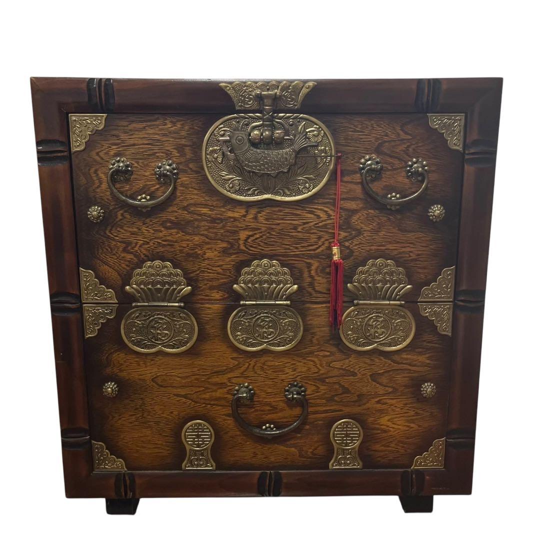 李朝家具 和家具 李朝けやき作り 薬箪笥 くすり箪笥 魚の鍵付き