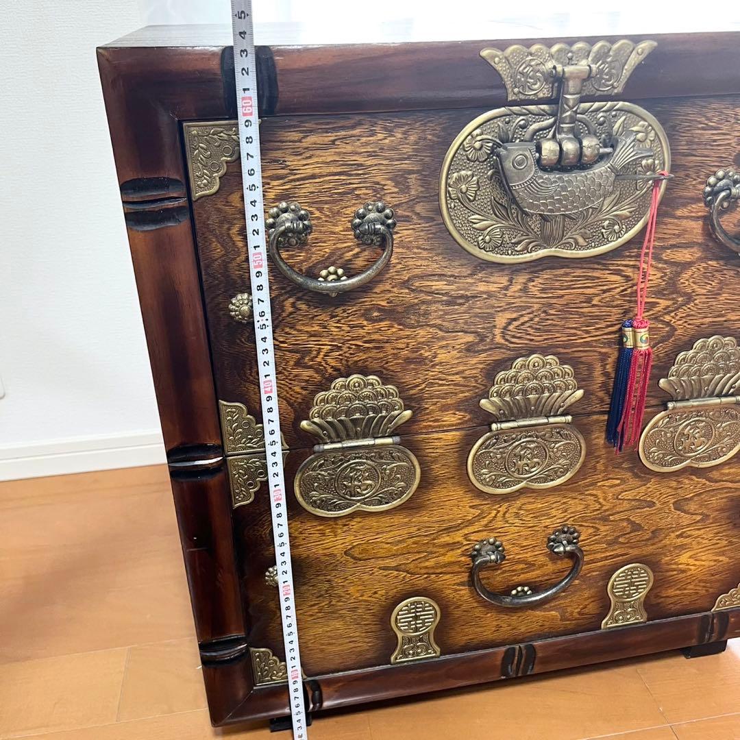 李朝家具 和家具 李朝けやき作り 薬箪笥 くすり箪笥 魚の鍵付き