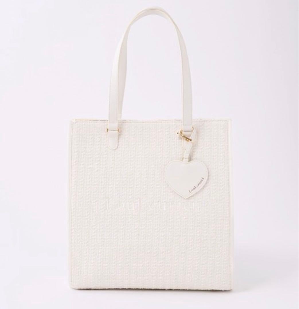 WEB限定 【LouLoumei】ハートチャーム付きトートバッグ ホワイト 白