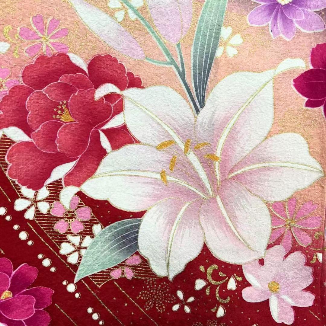 【超美品】 振袖セット 成人式 正絹 現代柄 ユリ 紫 *213 ●