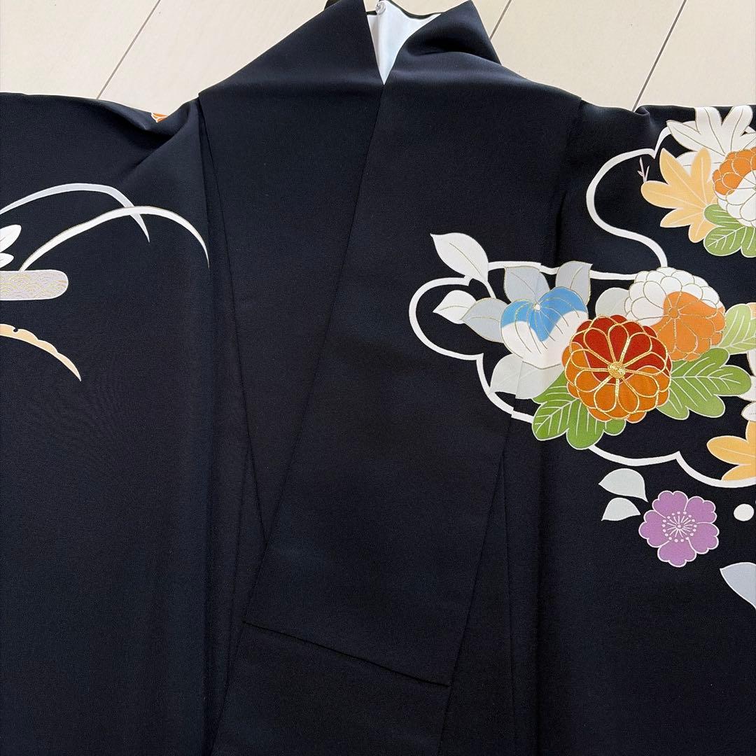 ■E5667■極美品■千總　落款　逸品　黒地　振袖　3点セット■丈161　裄69