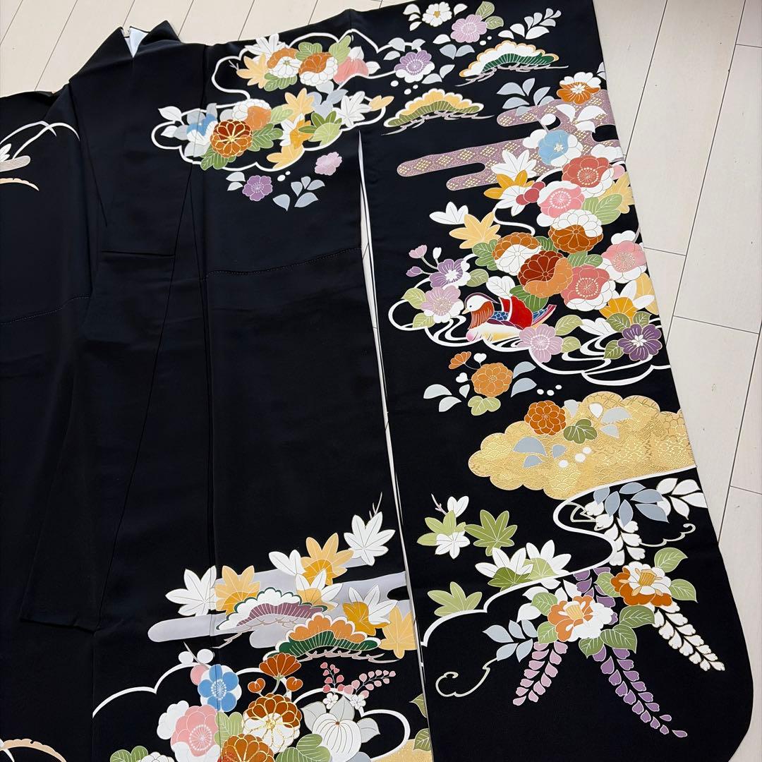 ■E5667■極美品■千總　落款　逸品　黒地　振袖　3点セット■丈161　裄69