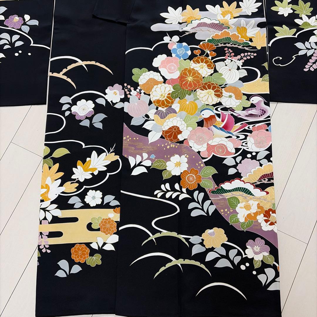 ■E5667■極美品■千總　落款　逸品　黒地　振袖　3点セット■丈161　裄69