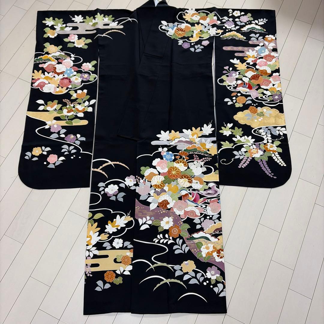 ■E5667■極美品■千總　落款　逸品　黒地　振袖　3点セット■丈161　裄69