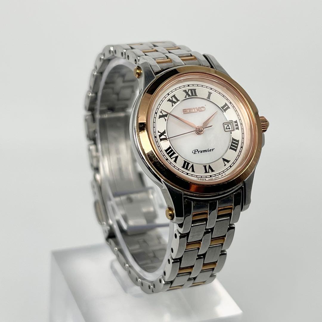 【稼働品】セイコー プルミエ コンビ デイト シェル文字盤 7N82-0GV0