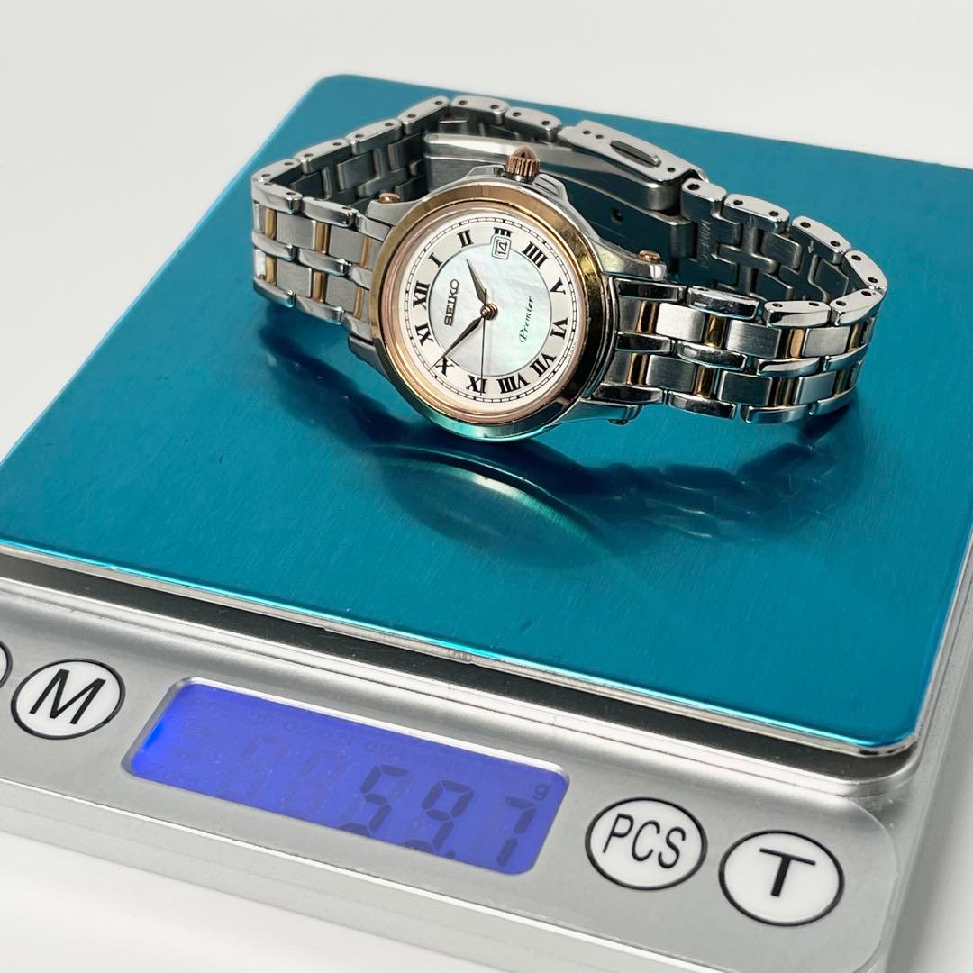 【稼働品】セイコー プルミエ コンビ デイト シェル文字盤 7N82-0GV0