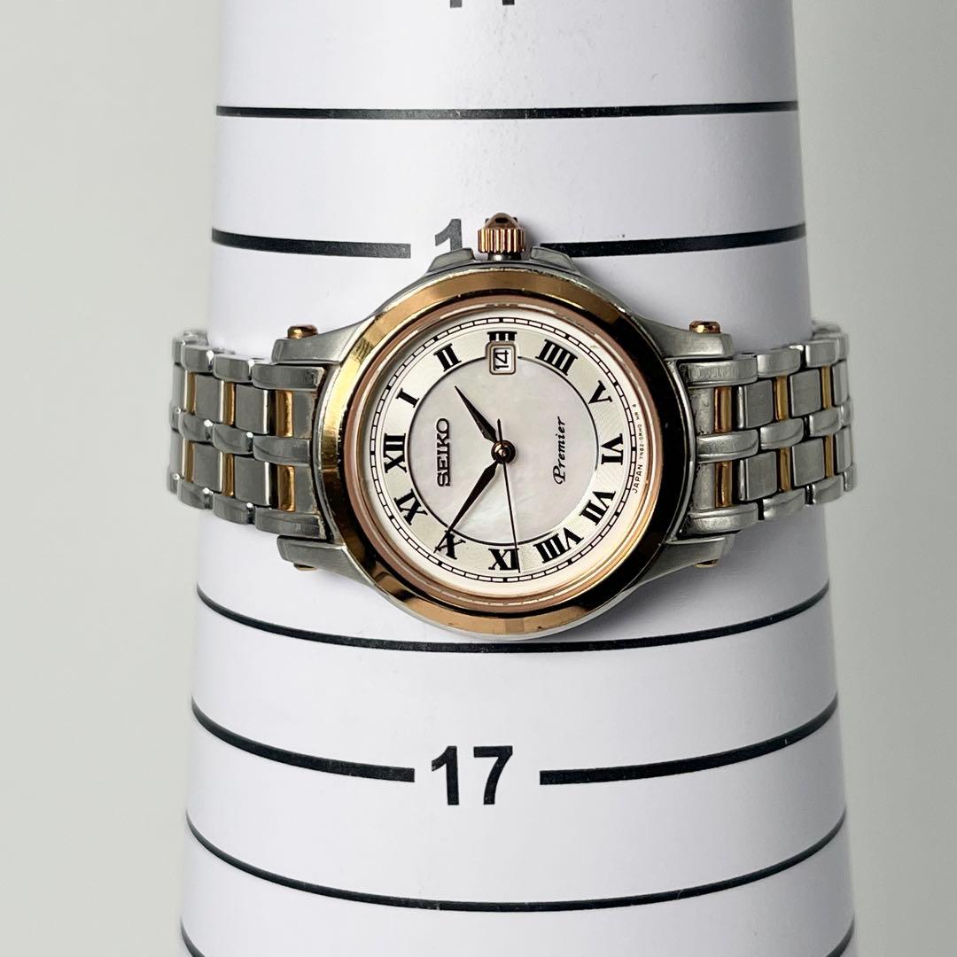 【稼働品】セイコー プルミエ コンビ デイト シェル文字盤 7N82-0GV0
