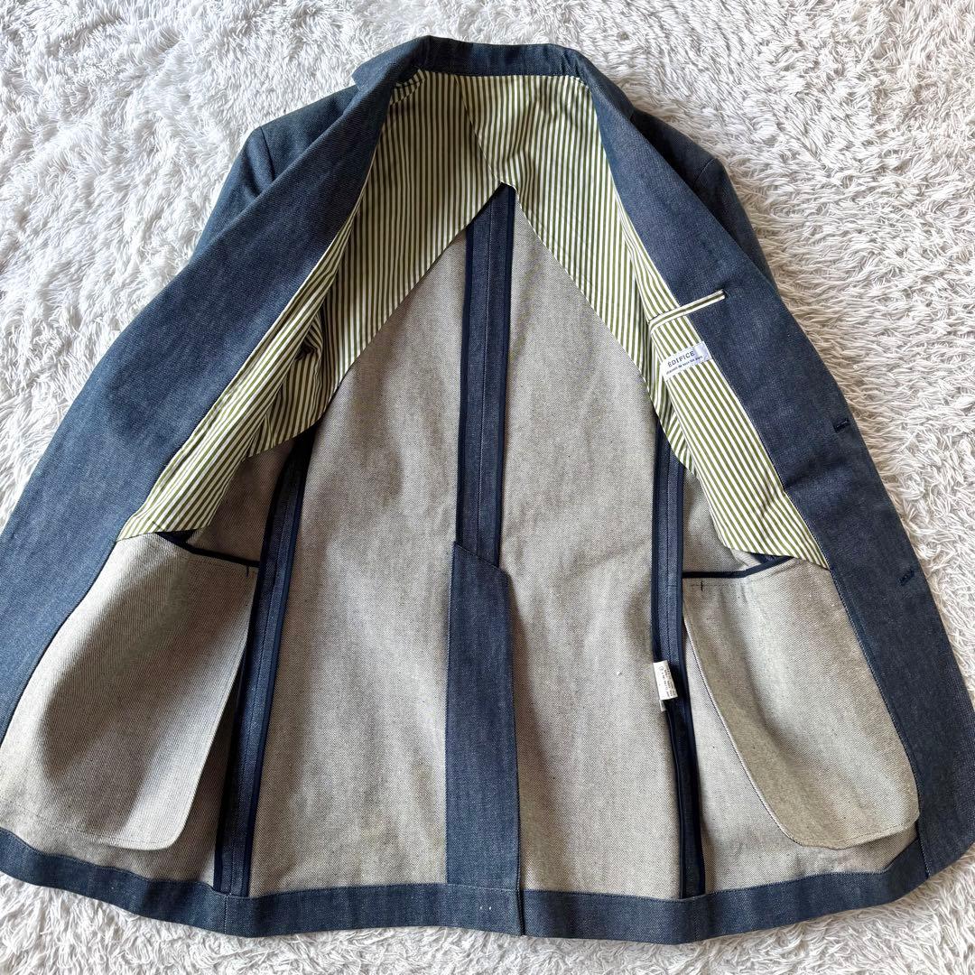 エディフィス　デニム　テーラードジャケット　ストライプ　ジージャン　ブルー　M