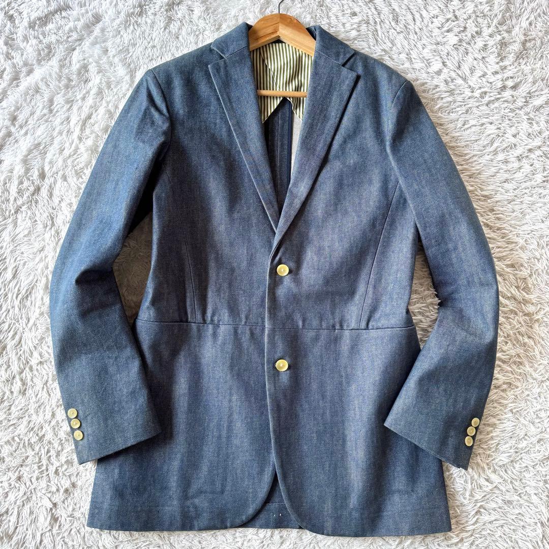 エディフィス　デニム　テーラードジャケット　ストライプ　ジージャン　ブルー　M