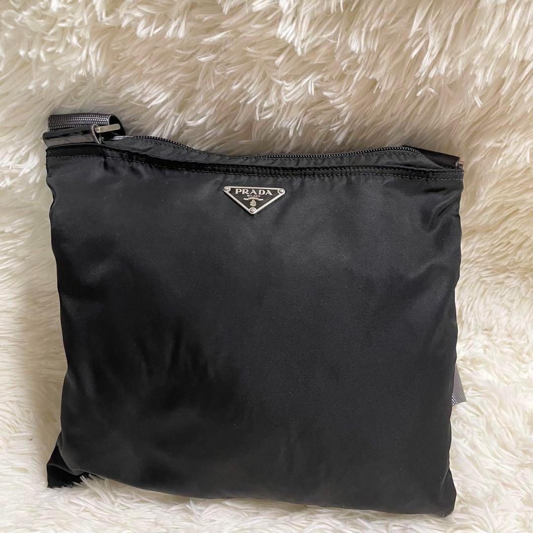 美品✨PRADA プラダ ショルダーバッグ サコッシュ 三角ロゴ テスート　黒