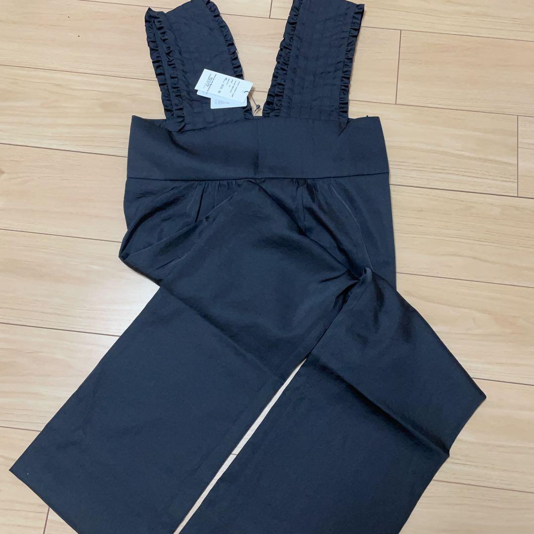 【新品未使用】yori サテンフリルサロペット 34 ブラック