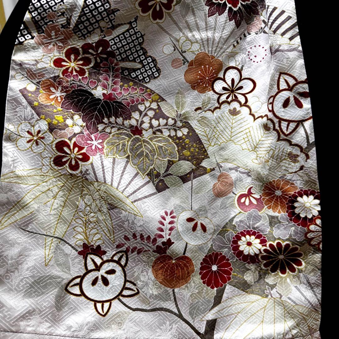 振袖　着物リメイク　ドレス　黒×松竹梅　和柄　ワンピース　ハンドメイド