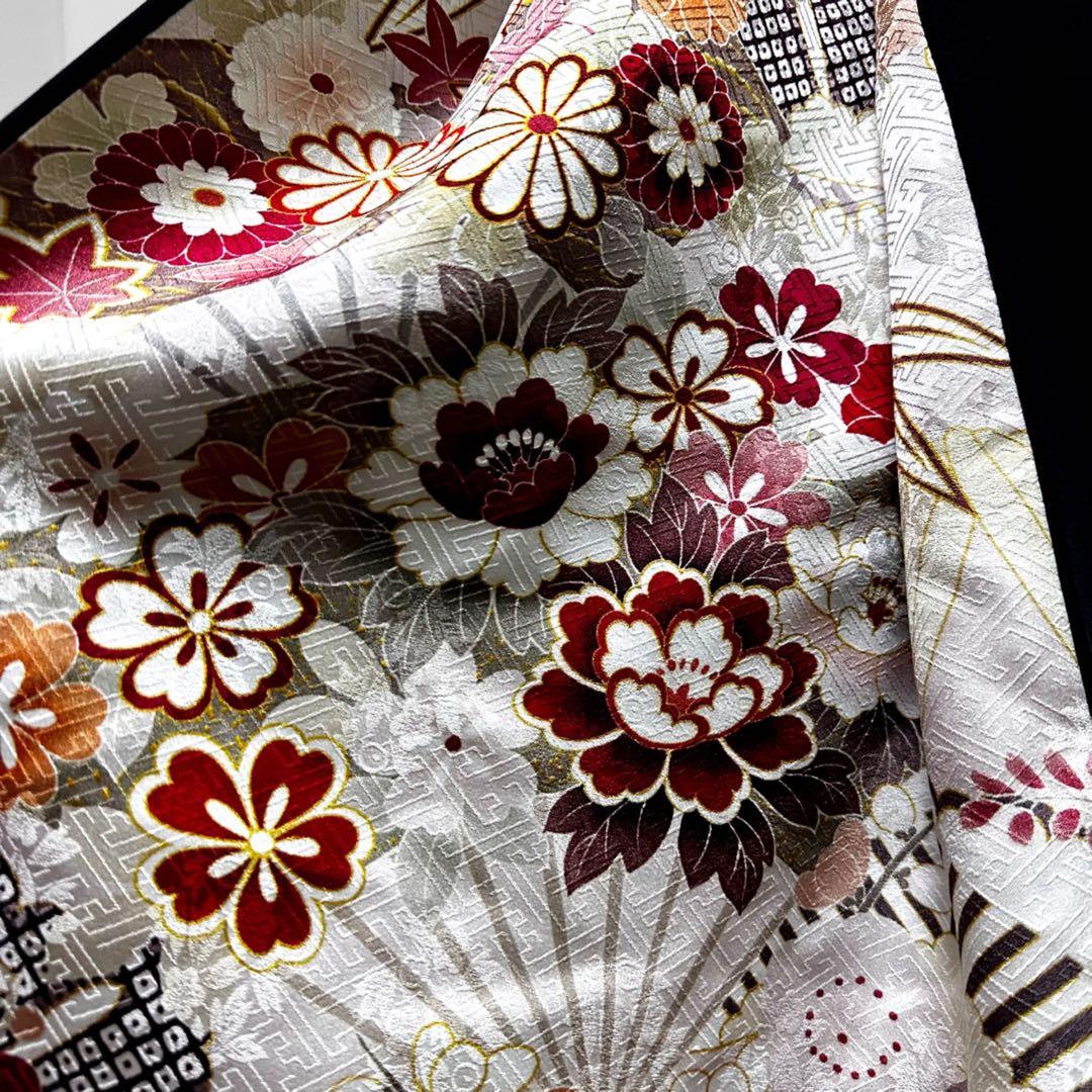 振袖　着物リメイク　ドレス　黒×松竹梅　和柄　ワンピース　ハンドメイド