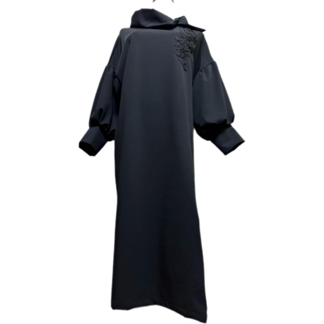 振袖　着物リメイク　ドレス　黒×松竹梅　和柄　ワンピース　ハンドメイド