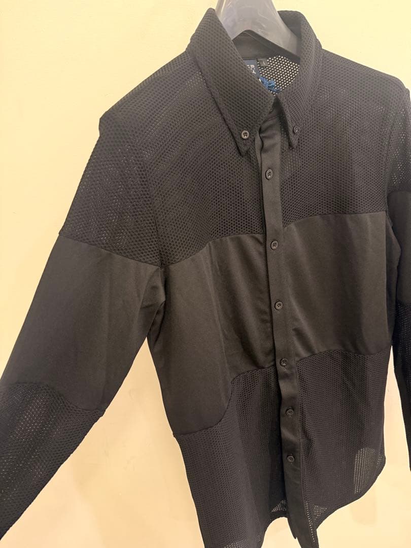 【新品】ムータマリン　ストレッチメッシュ 切替ラインシャツ　黒　Sサイズ