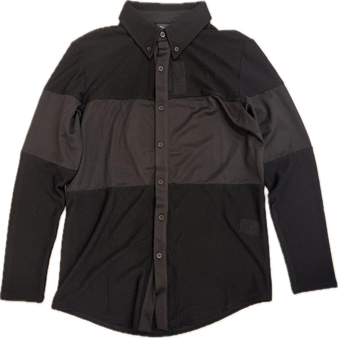 【新品】ムータマリン　ストレッチメッシュ 切替ラインシャツ　黒　Sサイズ