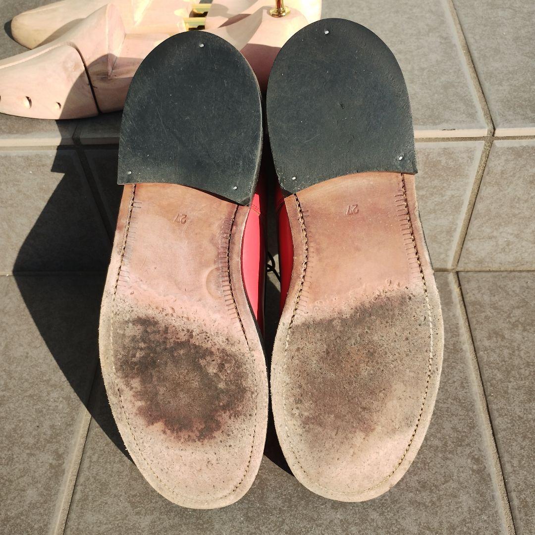 山根靴店　Ｕチップ　 レザー　２７cm　 レッド　EVISU