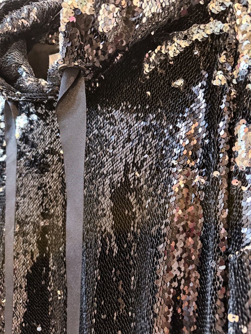 スパンコール フード付きパーカー ブラック