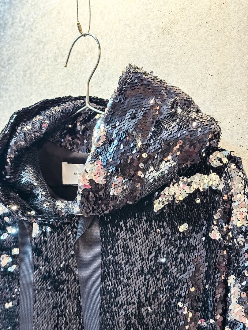 スパンコール フード付きパーカー ブラック
