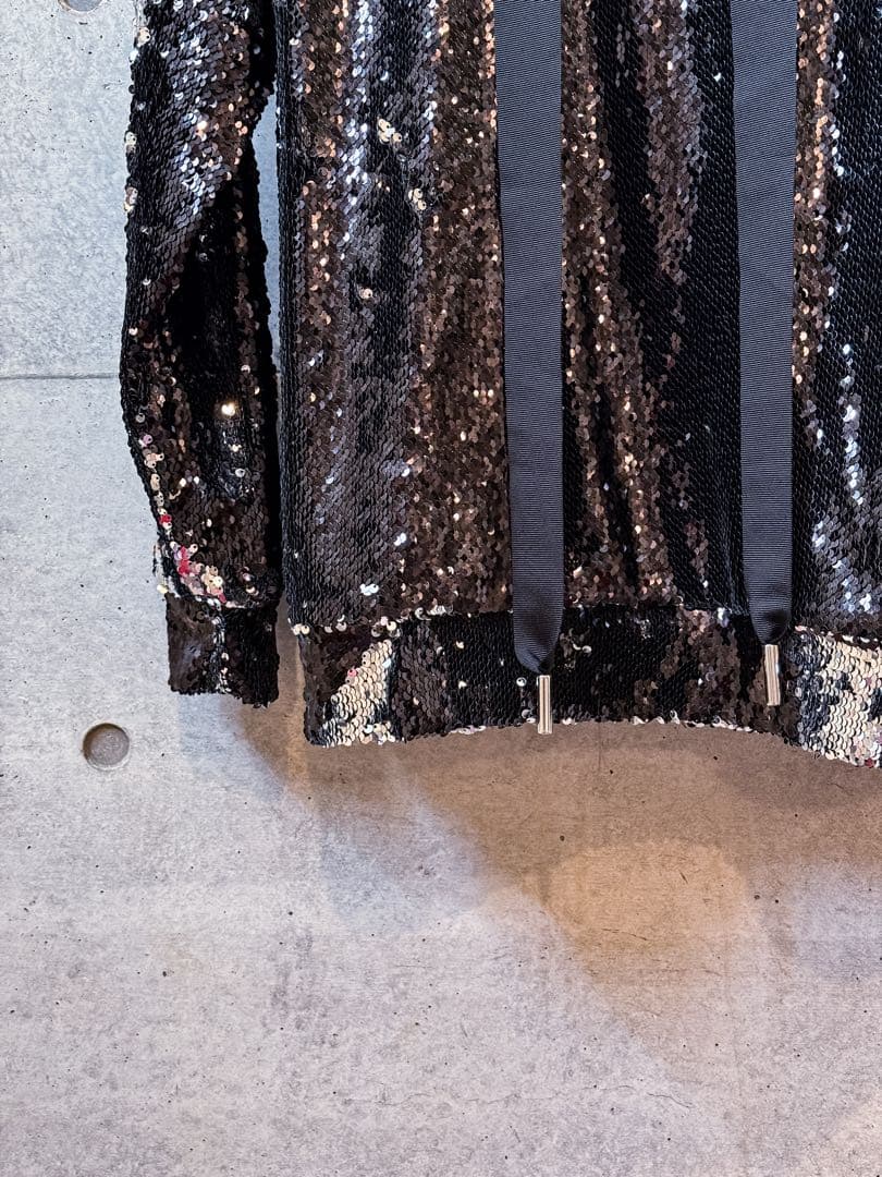 スパンコール フード付きパーカー ブラック