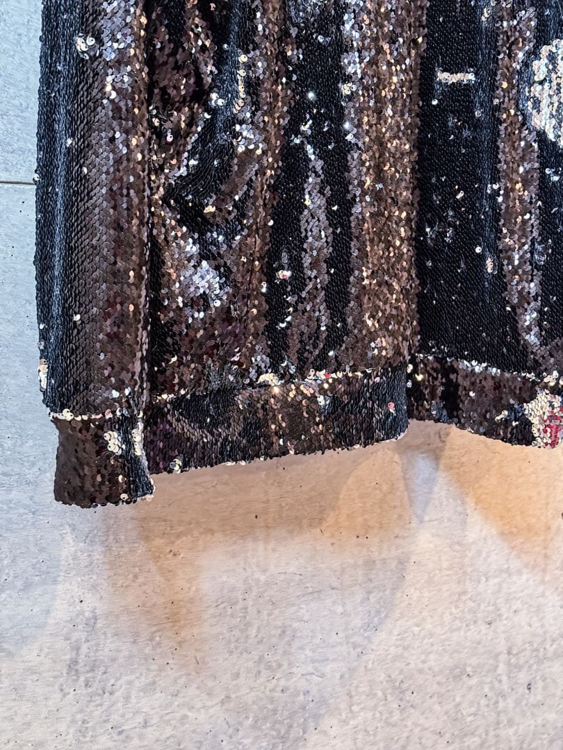 スパンコール フード付きパーカー ブラック