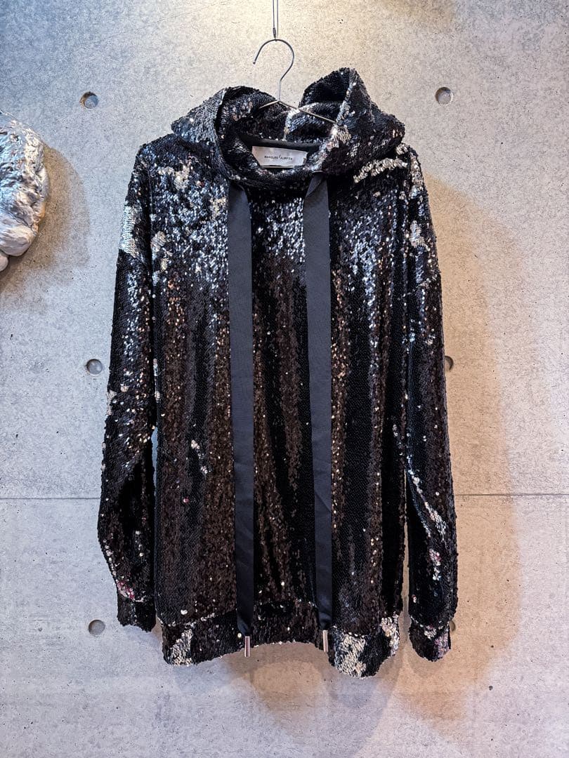 スパンコール フード付きパーカー ブラック