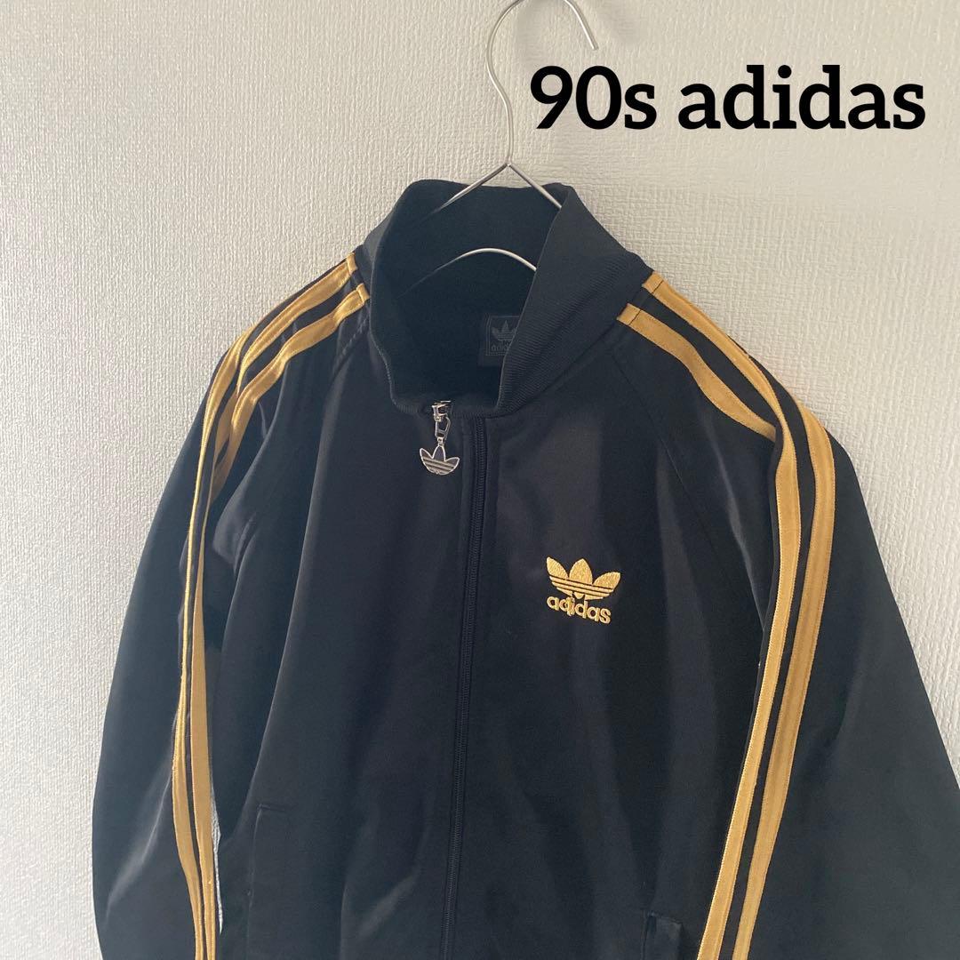 90sadidasアディダストラックジャケットブラックL黒ジャージレディース長袖