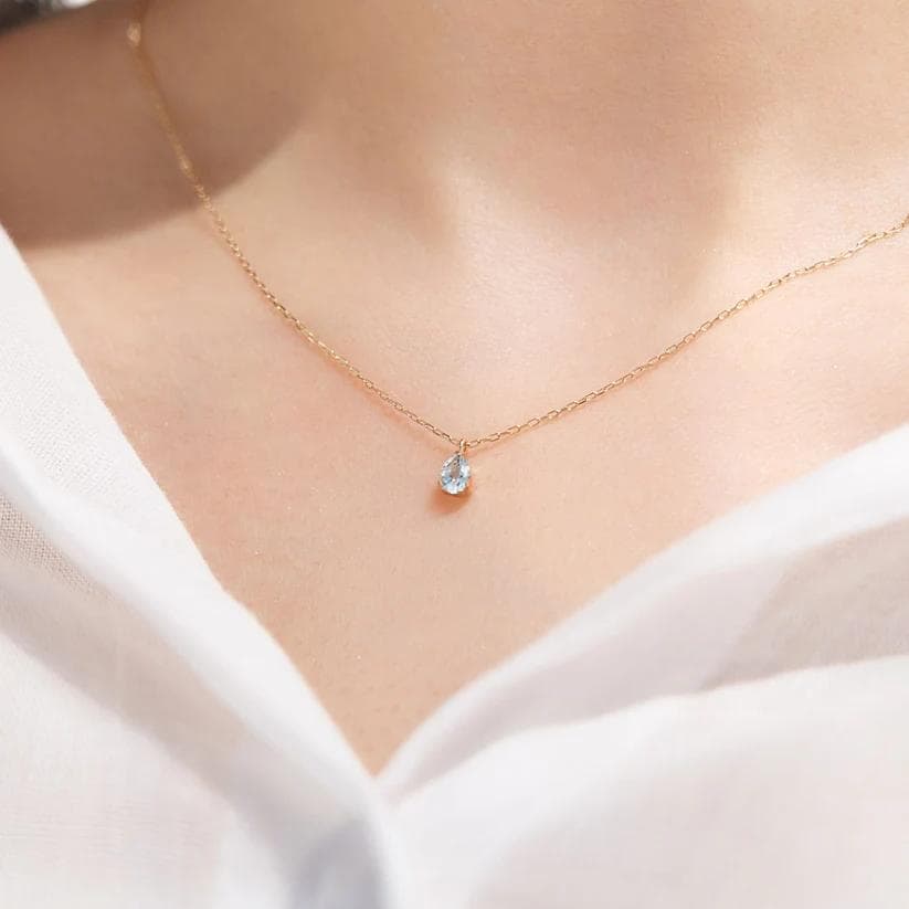 L&Co. K10イエローゴールド ティアドロップネックレス アクアマリン