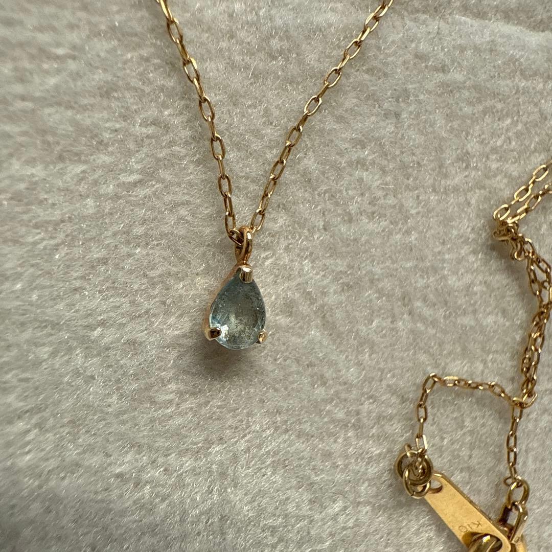 L&Co. K10イエローゴールド ティアドロップネックレス アクアマリン