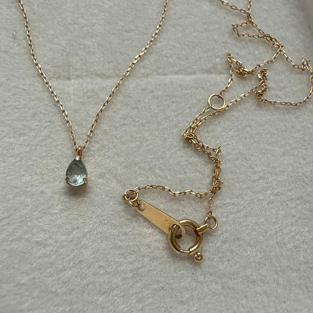 L&Co. K10イエローゴールド ティアドロップネックレス アクアマリン