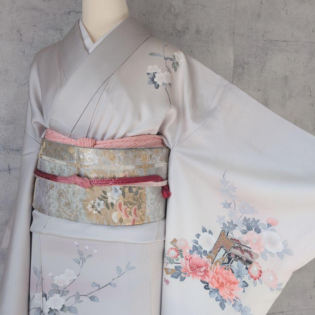 訪問着　フルセット　着物　正絹　トールサイズ　友禅　花車　金彩加工　祝い事　B2