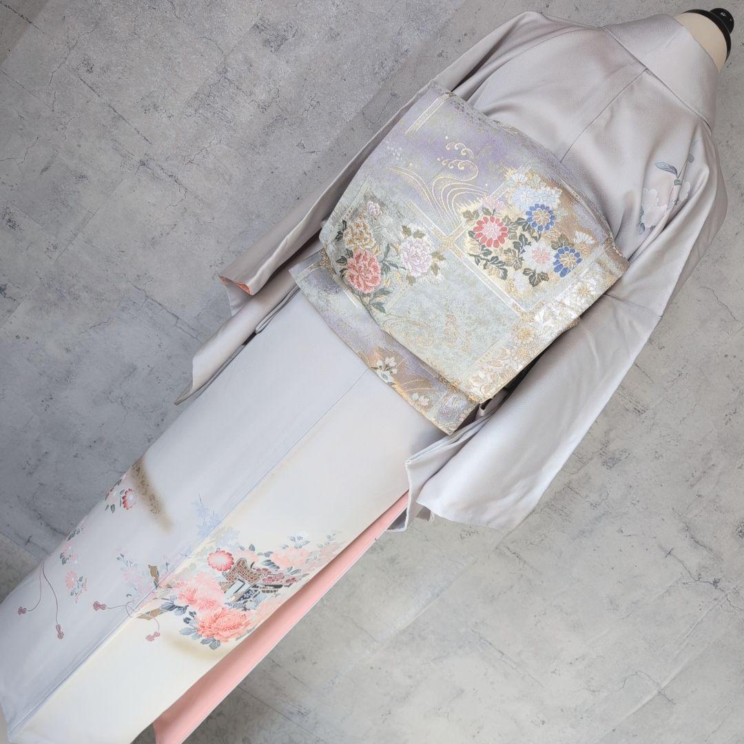 訪問着　フルセット　着物　正絹　トールサイズ　友禅　花車　金彩加工　祝い事　B2