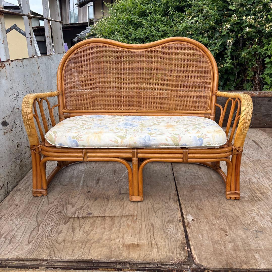 アンティーク　ラタンベンチ　インドネシア製