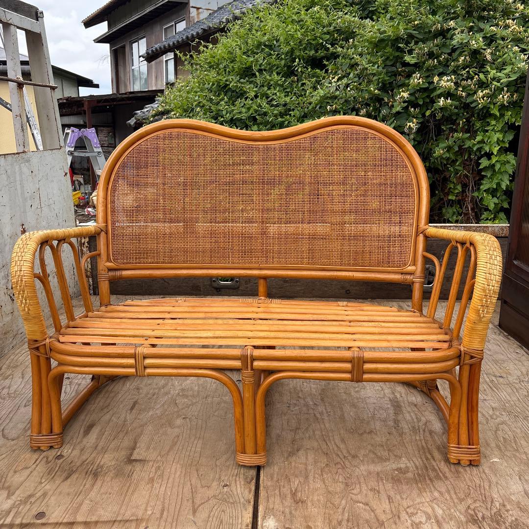 アンティーク　ラタンベンチ　インドネシア製