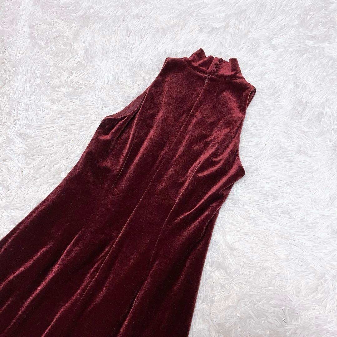 シビラ ベロア ロング ワンピース ドレス ノースリーブ ハイネック ボルドー