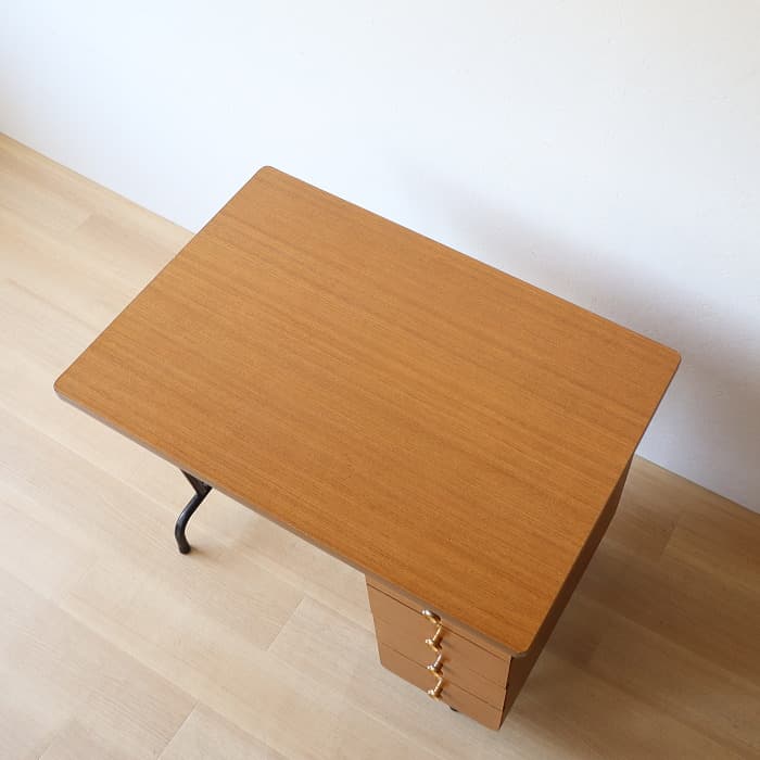 アンティーク 片袖机 レトロ 鉄脚 デスク 古家具 チーク トンボ