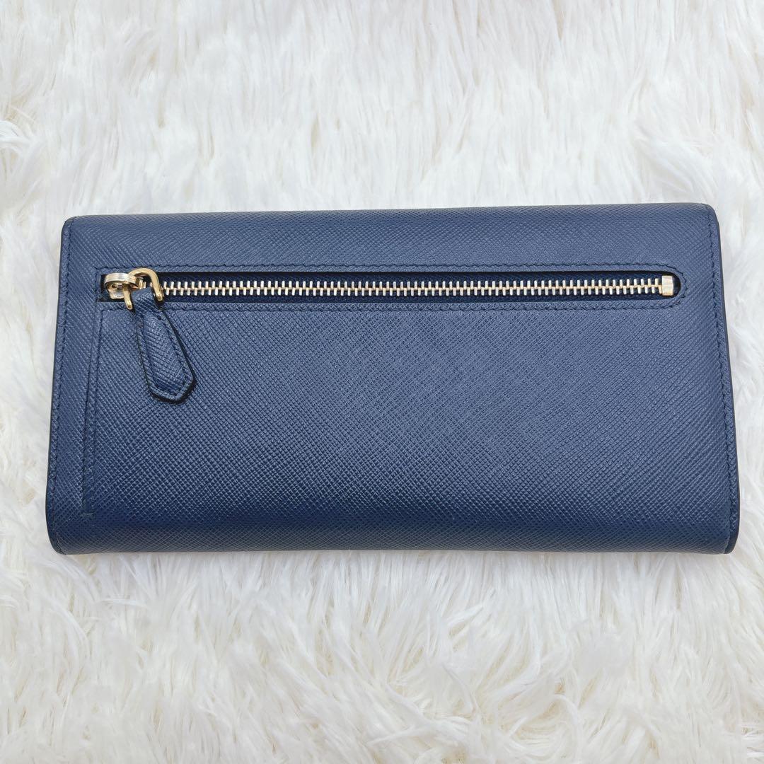 美品✨プラダ エンベロープ レター型 長財布 サフィアーノレザー ネイビー