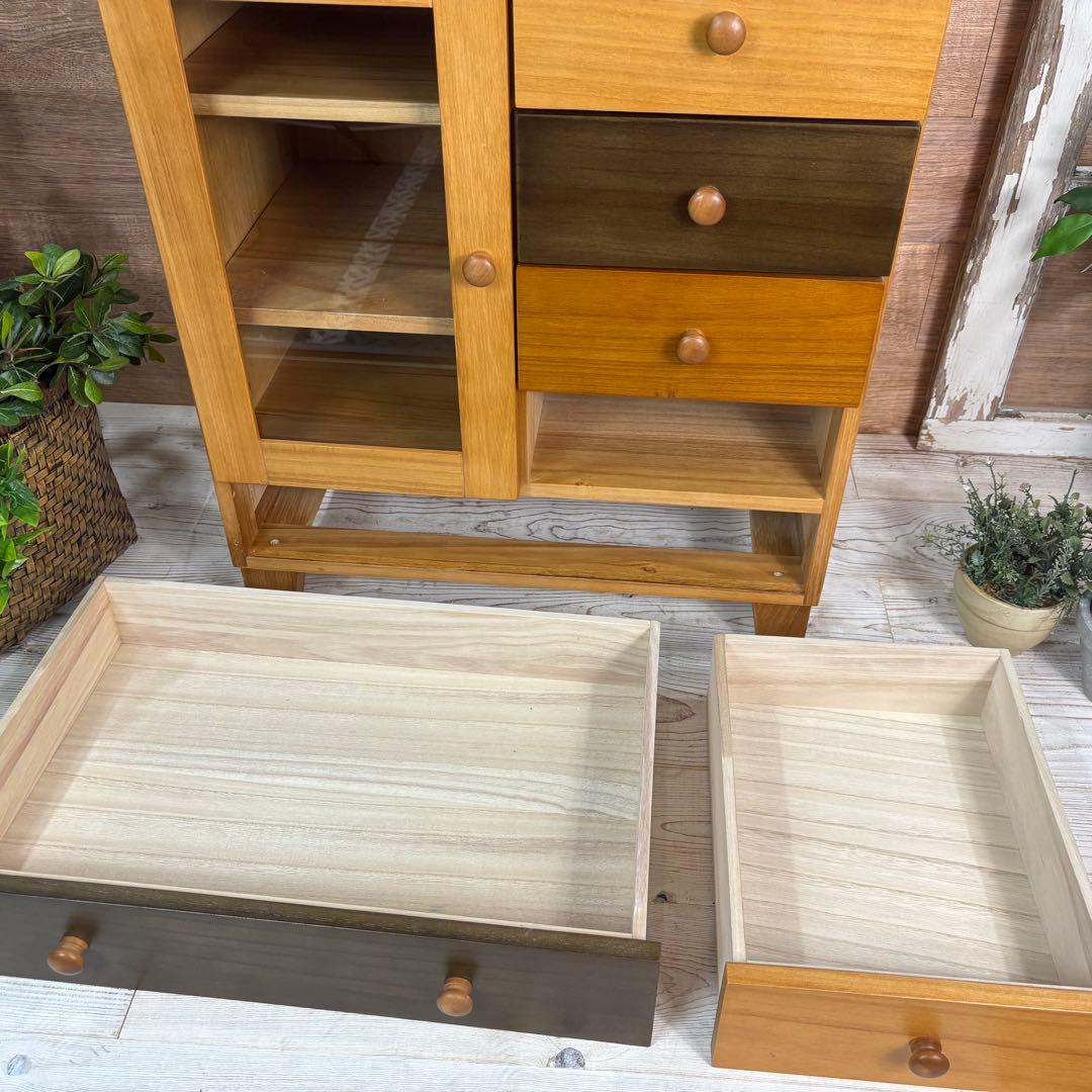 訳あり品【111】ナチュラルウッド桐材天然無垢ガラスキャビネット収納家具チェスト